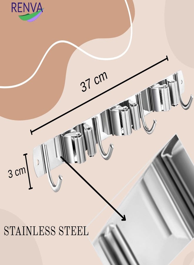 RENVA Broom Holder Wall Mount - 3 Slots 4 Hooks Heavy Duty Stainless Steel Mop and Broom Organizer Rack for Wall, Tool Hanger for Kitchen, Bathroom, Garden, Garage, Home Storage (SILVER, 3 SLOT) - Image 2